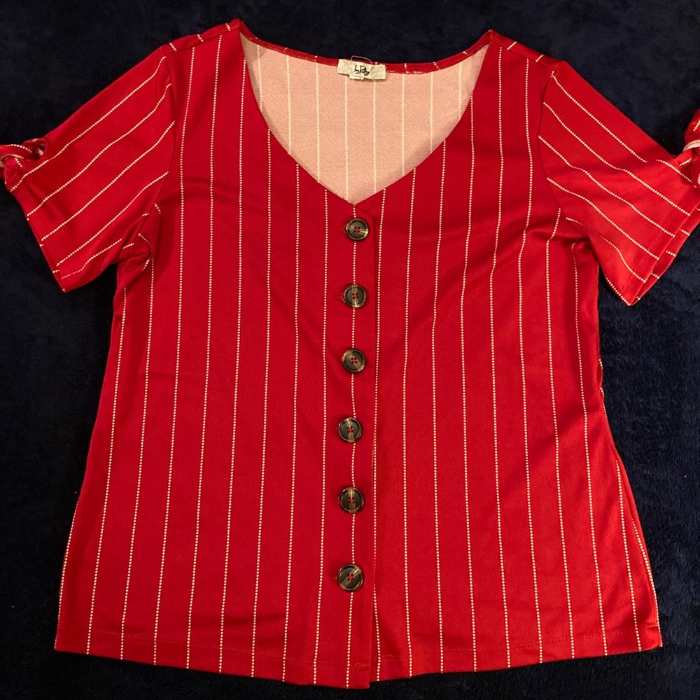 Red Button Up Blouse